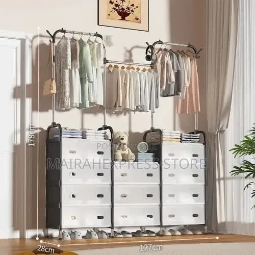 Multipurporse Clothes Hanger With 11-Layer Shoe Rack 2st7