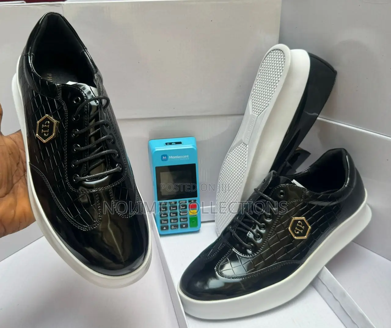 Phillipp Plein Men's Black Glossy Leather Low Top Sneakers