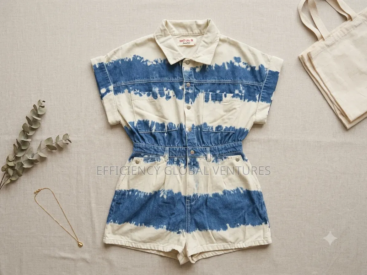 Denim Romper Playsuit Short Sleeve Button-Down - Size FR 36 / US 26