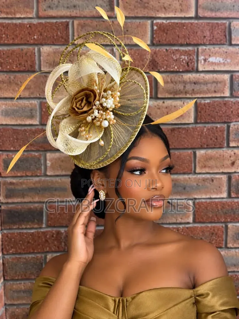 Gold Beaded Net Facinator