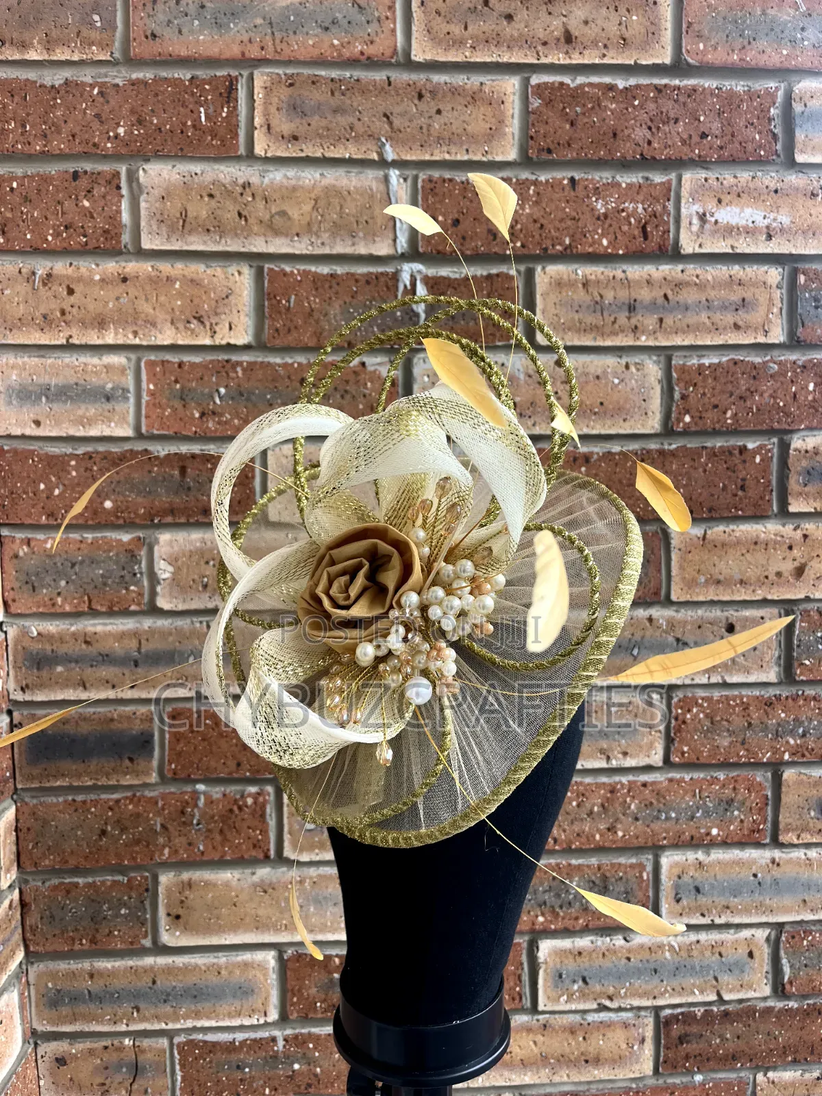 Gold Beaded Net Facinator