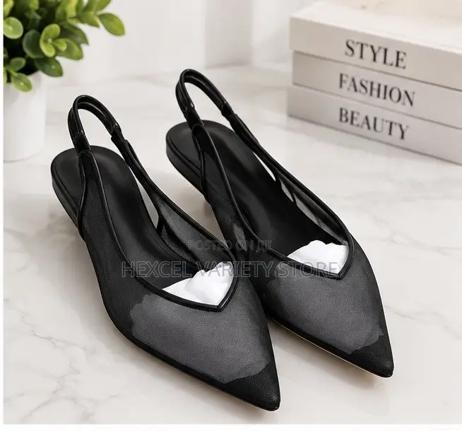 Luxury Black Slingback Flat Shoes for Ladies