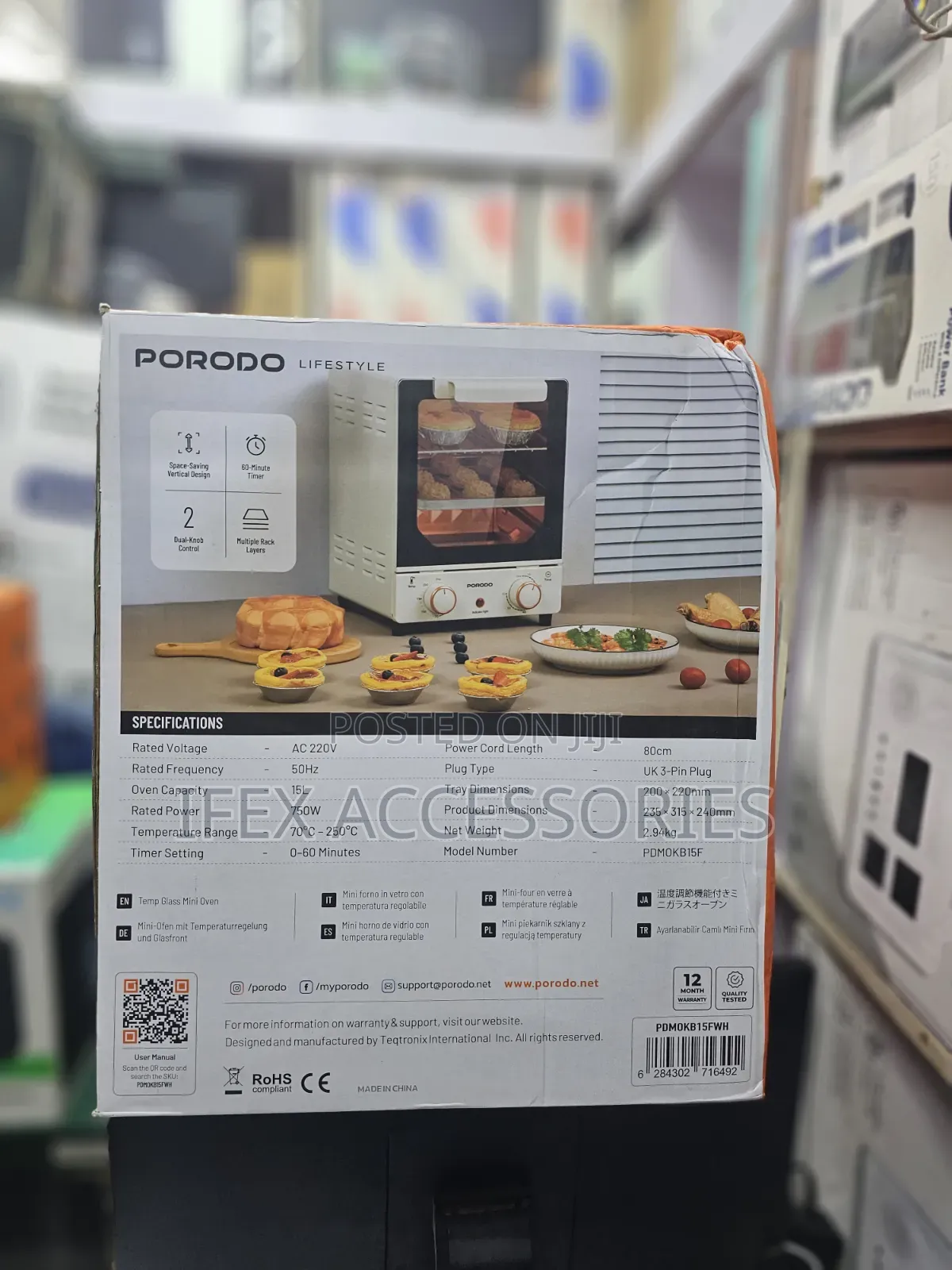 Porodo Vertical Design Temp Glass Mini Oven