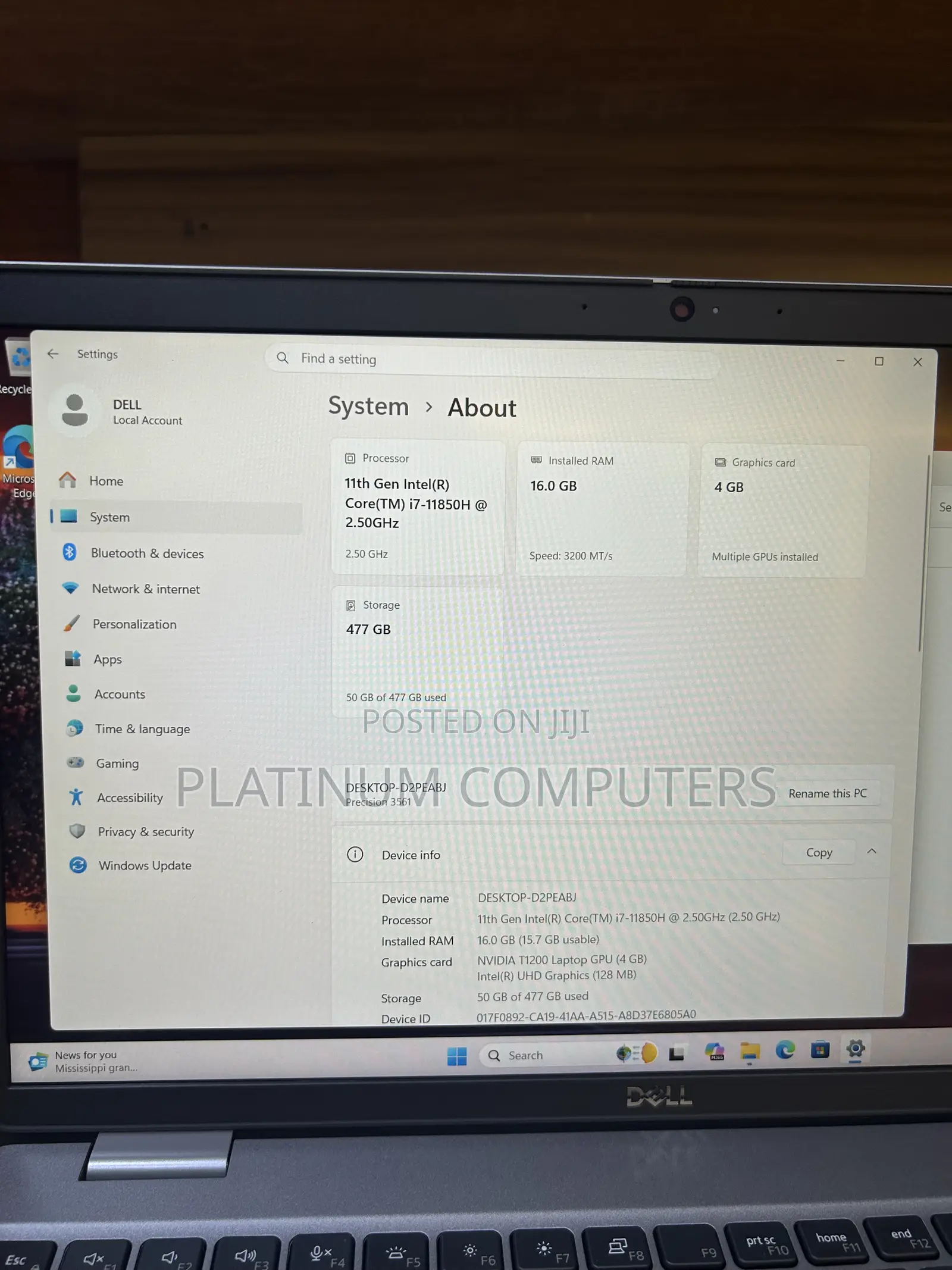 Laptop Dell Precision 3561 16GB Intel Core i7 SSD 512GB