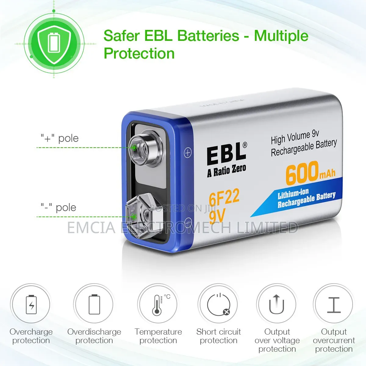 Ebl High Volume 9v Rechargeable Battery 600mah