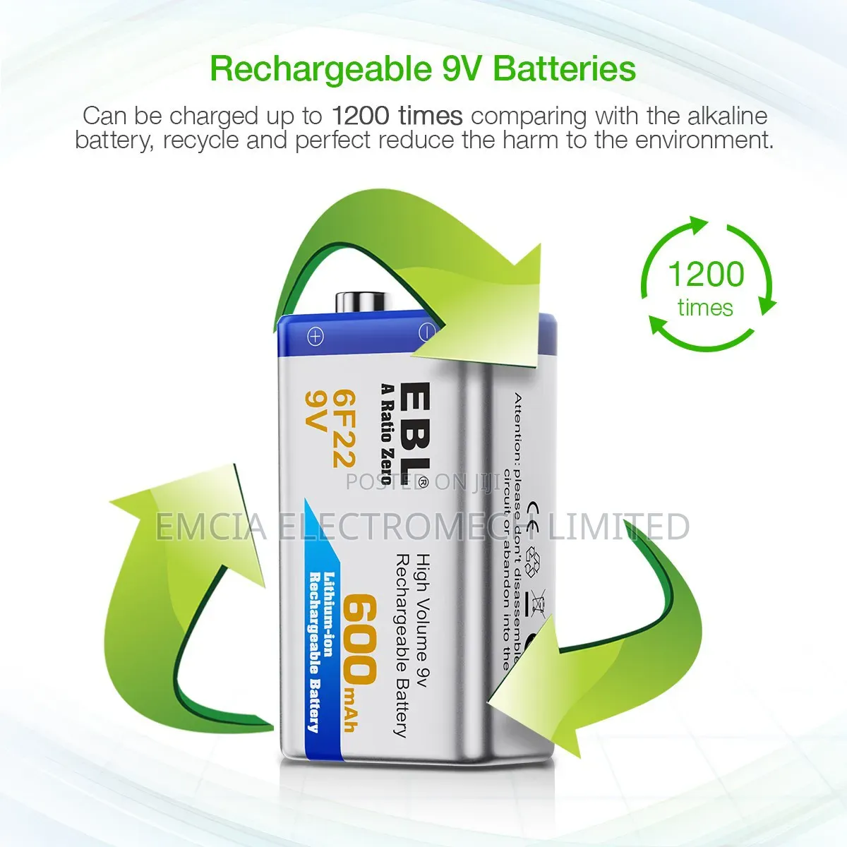 Ebl High Volume 9v Rechargeable Battery 600mah