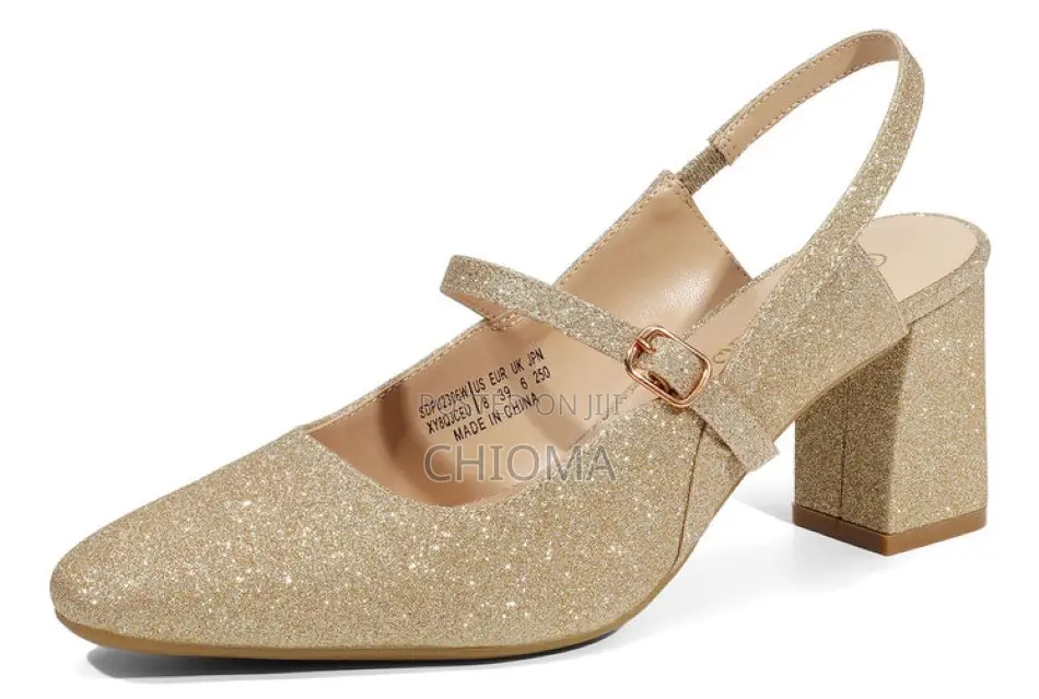 Dream Pairs Women Block Heel Sling Shoes (Golden Glitter )US 9/Eu 41