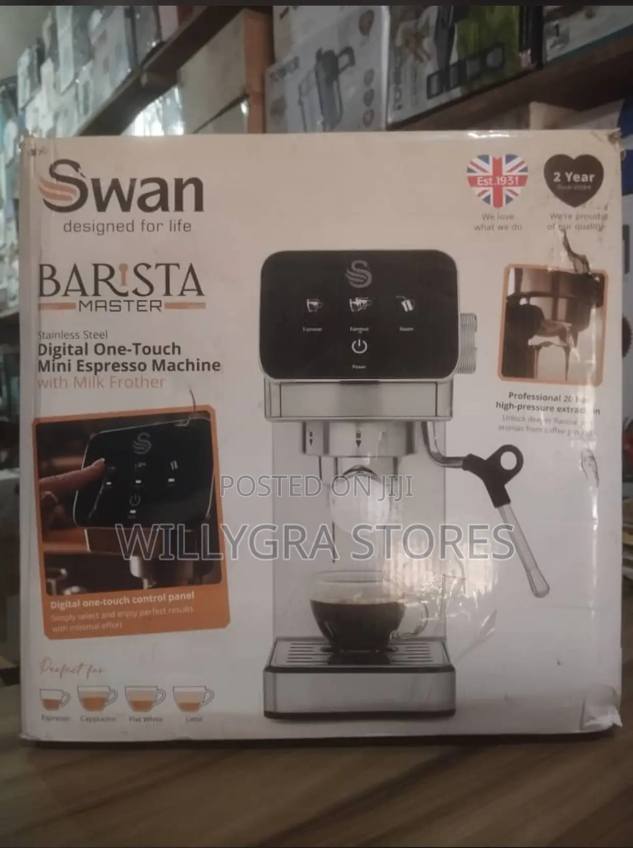 Swan Digital One-Touch Mini Espresso Machine With Milk Frother