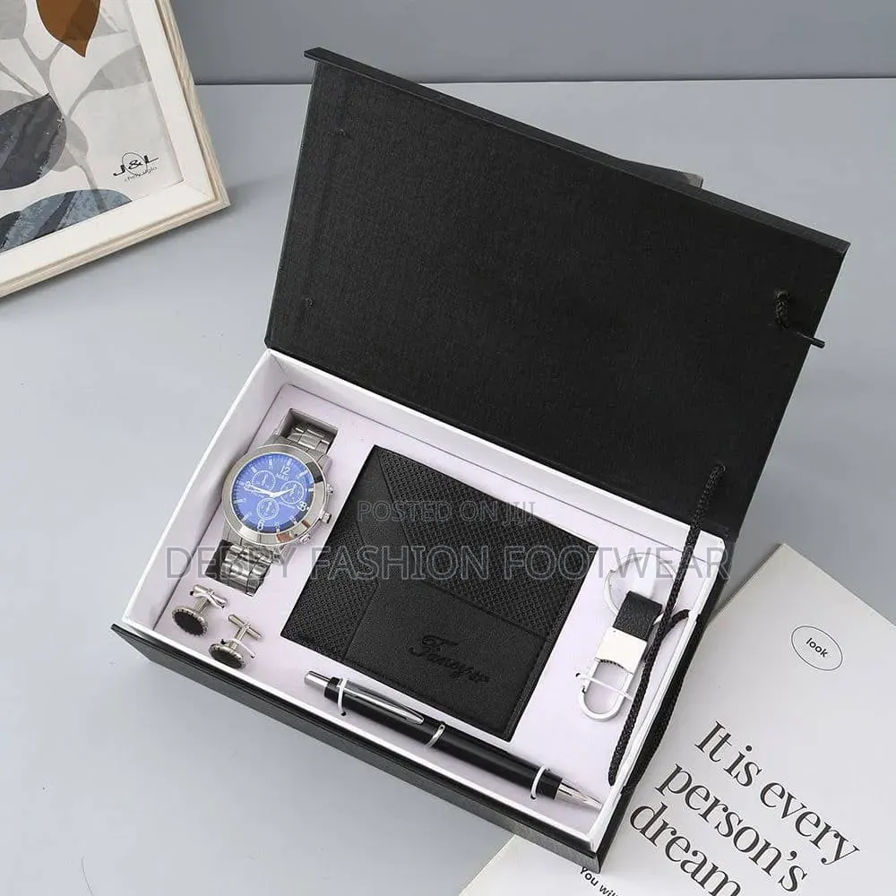 Men Gift Set With Wristwatch Key Holder Wallet Key Holder And Pen