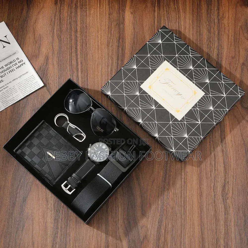 Men Gift Set With Wristwatch Key Holder Wallet Belt And Eyeglasses