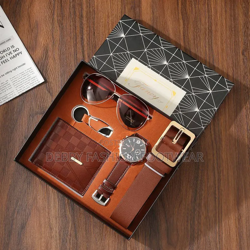 Men Gift Set With Wristwatch Key Holder Wallet Belt And Eyeglasses