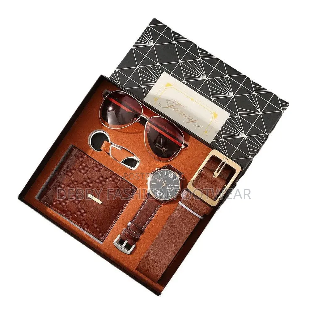 Men Gift Set With Wristwatch Key Holder Wallet Belt And Eyeglasses