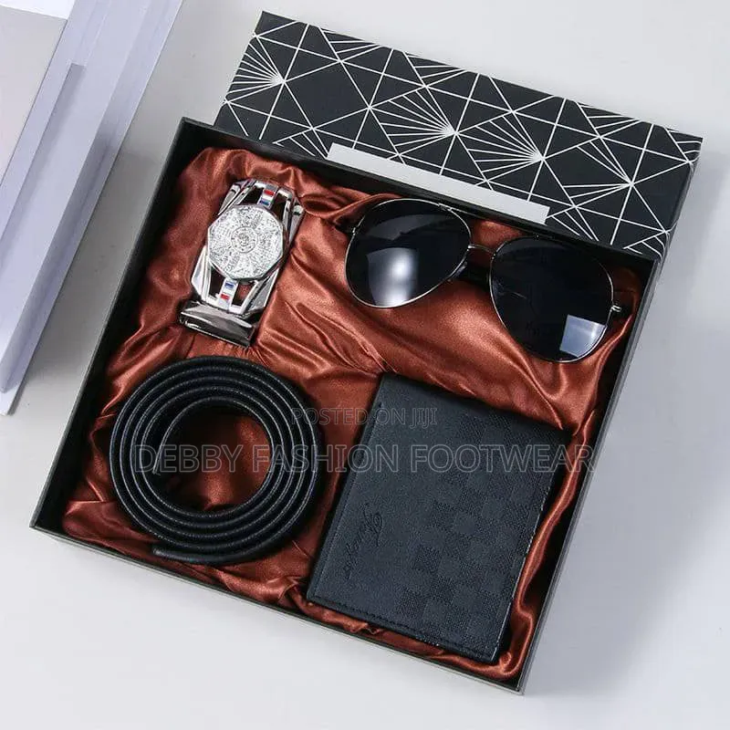 Men Gift Set With Wristwatch Key Holder Wallet Belt And Eyeglasses