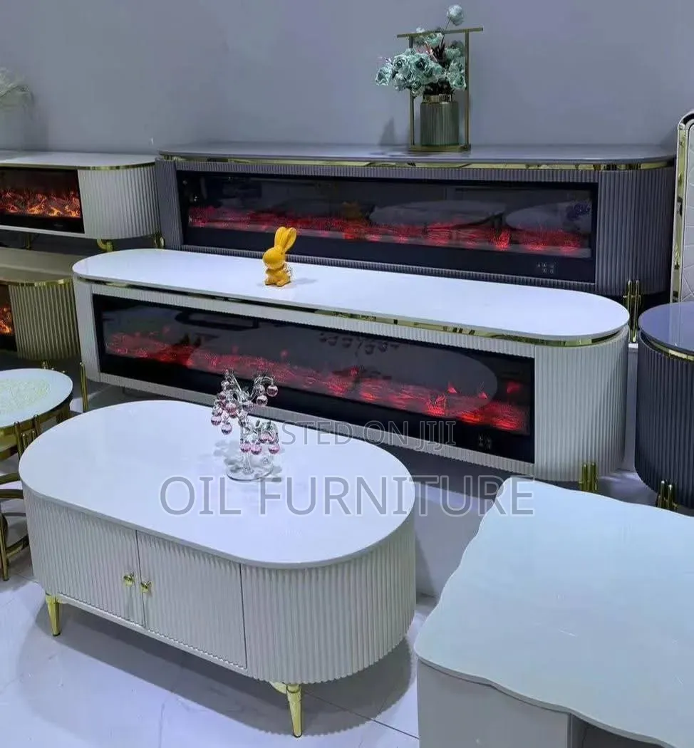 Luxury Electric Fireplace TV Console Coffee Table Set