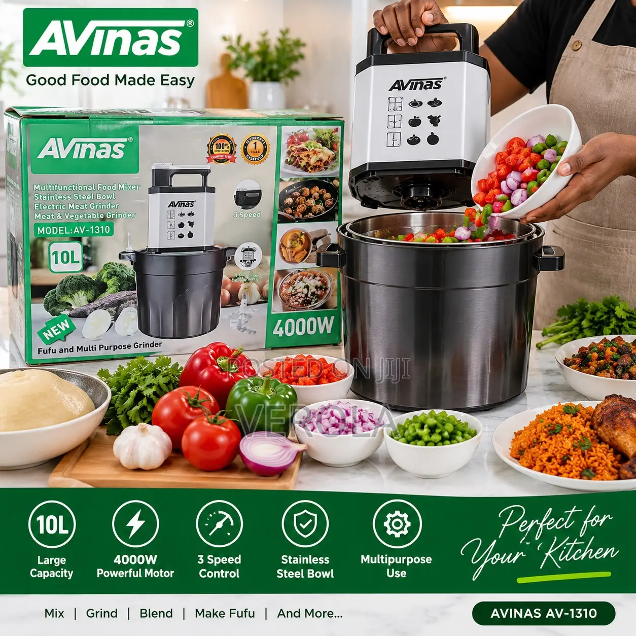 AVINAS 10L 4000W Multifunctional Food Mixer & Meat Grinder