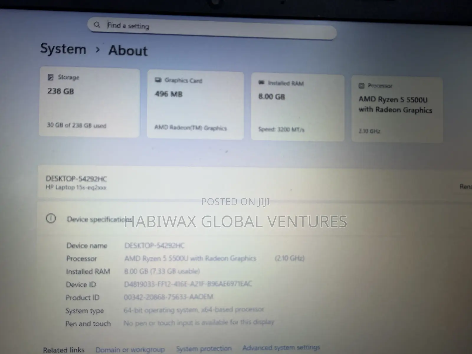 Laptop HP 15 8GB AMD Ryzen 5 SSD 256GB