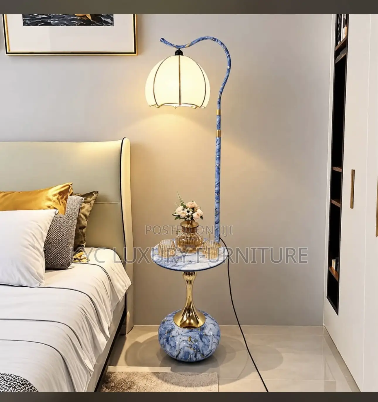 Side Stool With Bedside Lamp