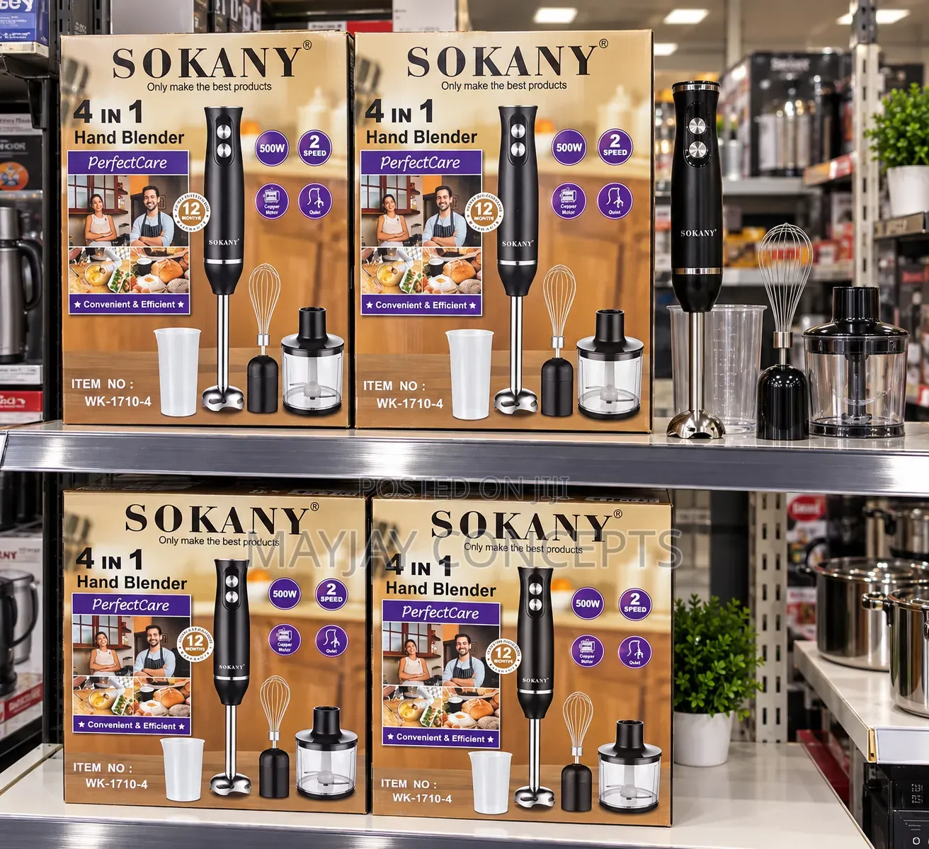 SOKANY 500W 4-in-1 Hand Blender With Chopper and Whisk