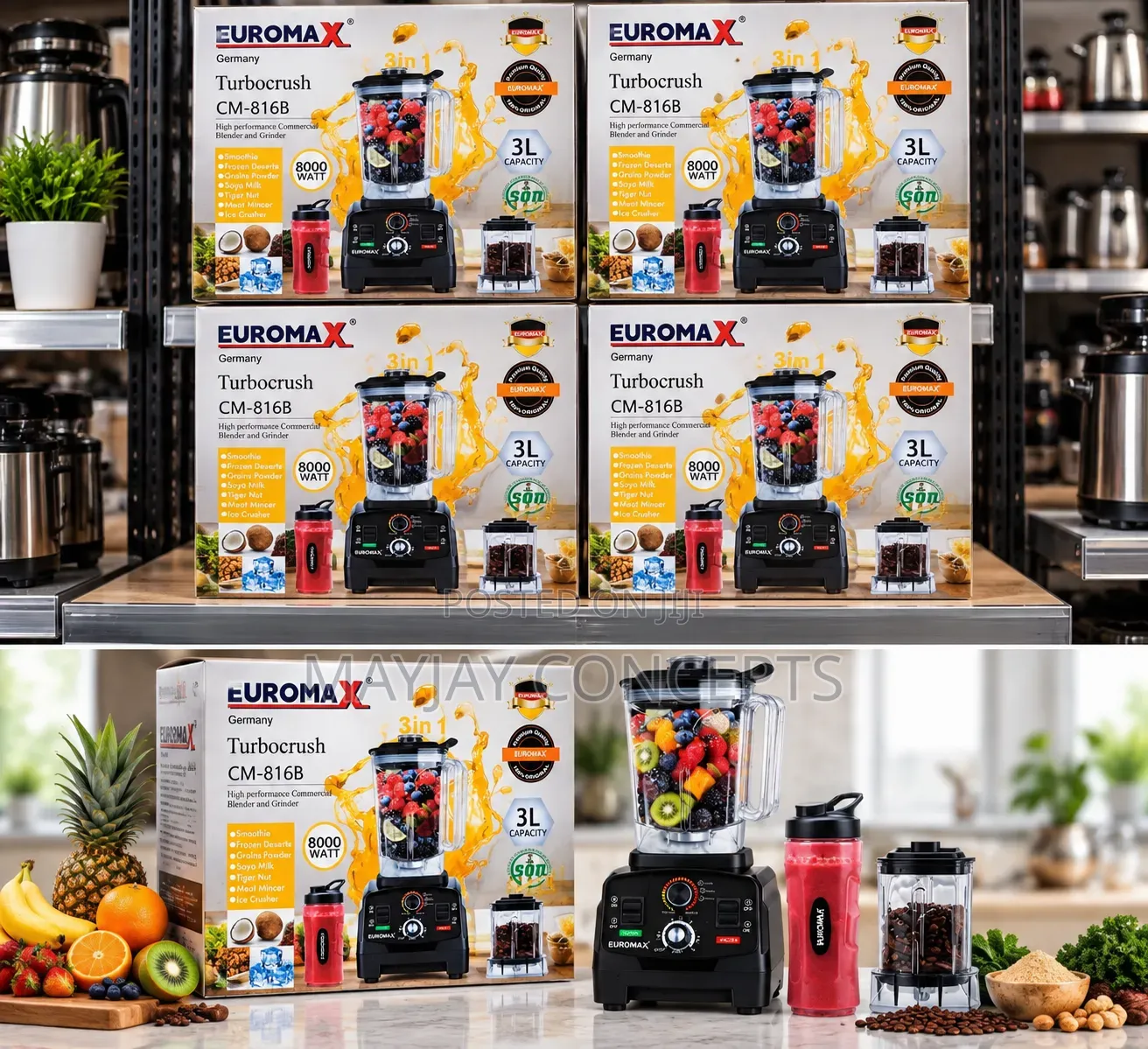 EUROMAX 3Litres TurboCrush 3-in-1 Commercial Blender–free Smoothie Cup