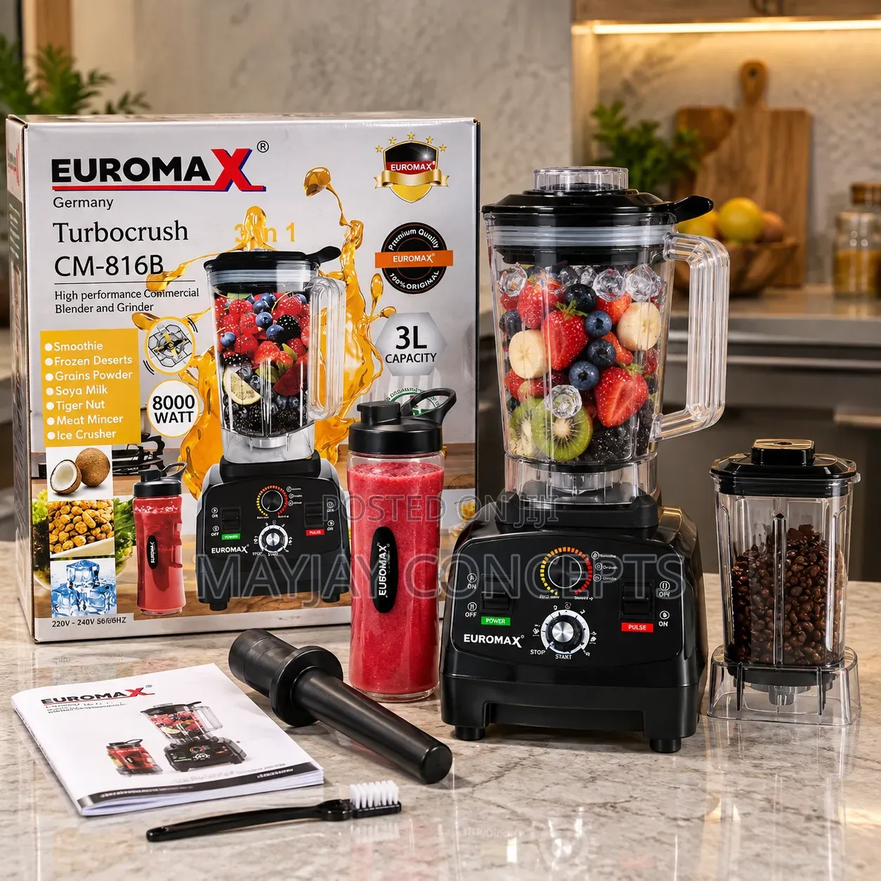 EUROMAX 3Litres TurboCrush 3-in-1 Commercial Blender–free Smoothie Cup