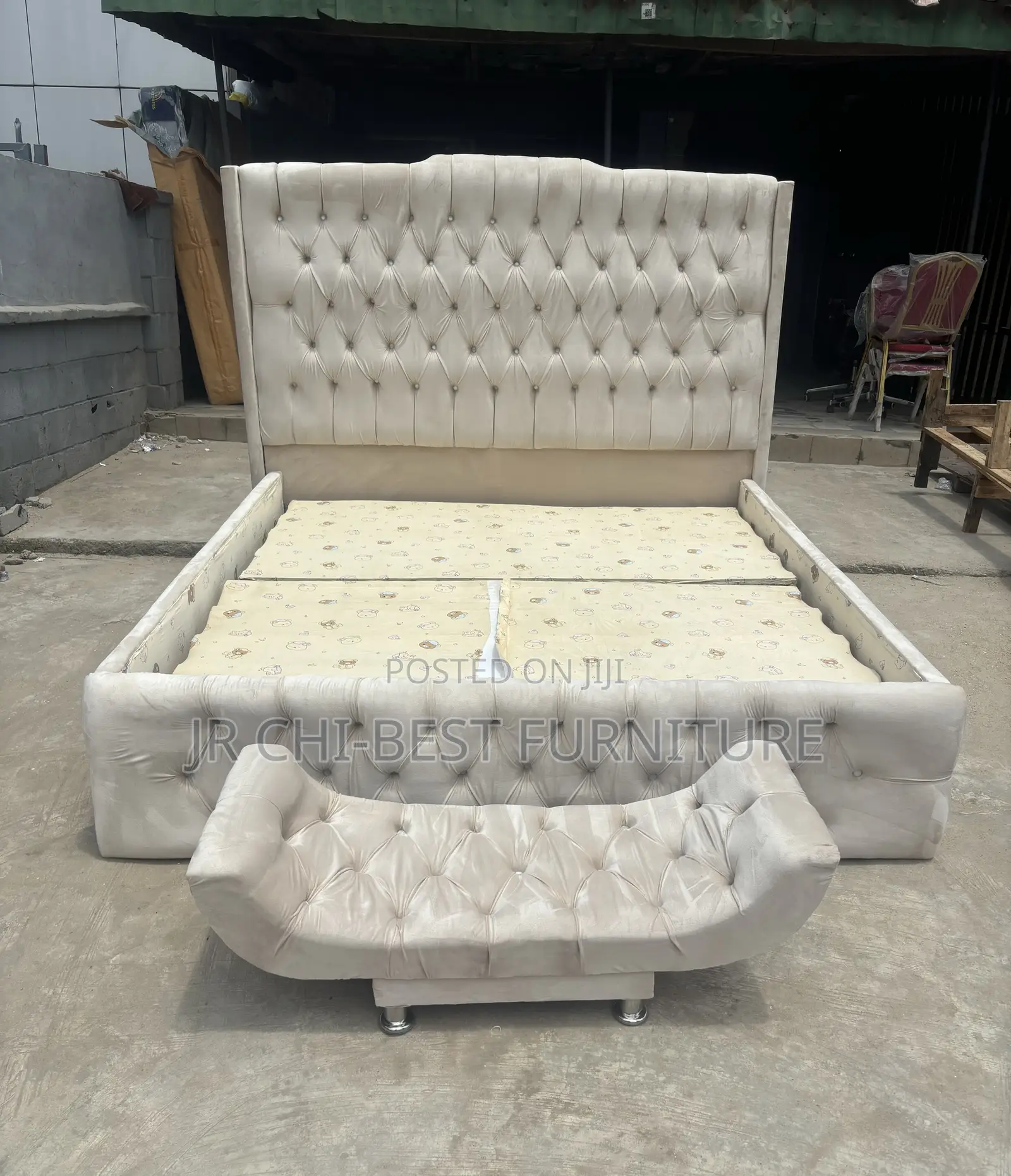 Tufted 6 by 6 Upholstery Bedframe and a Footrest