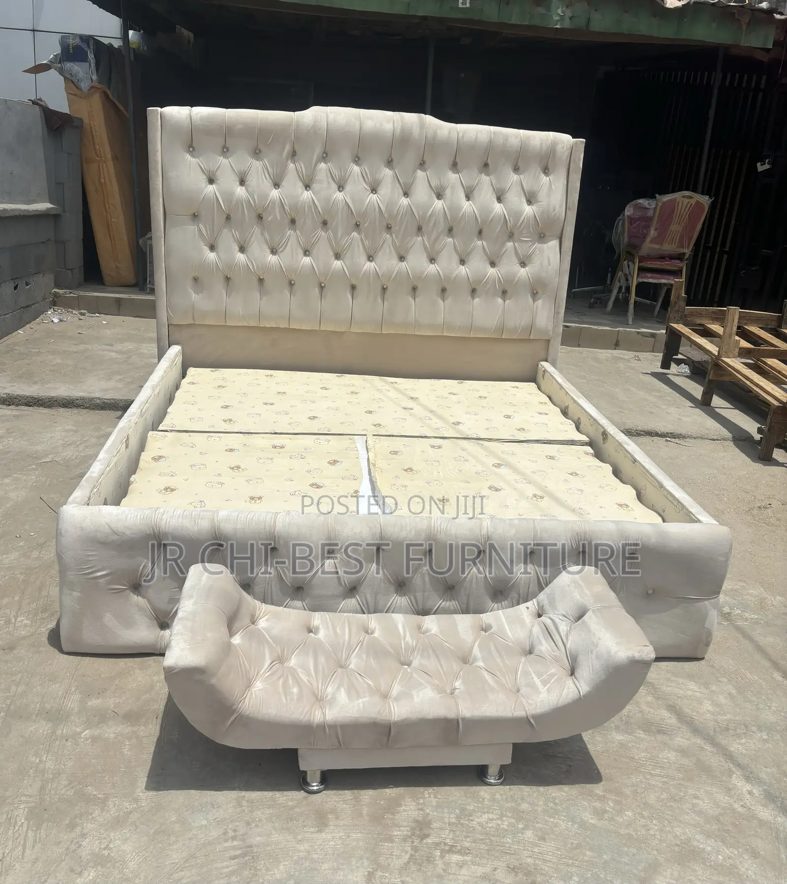 Tufted 6 by 6 Upholstery Bedframe and a Footrest
