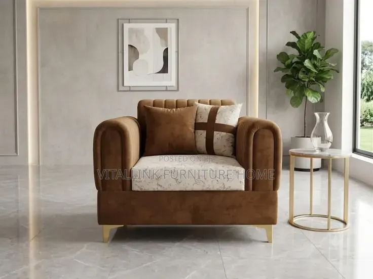 Modern Brown Velvet Living Room Set – 3-Seater Armchairs