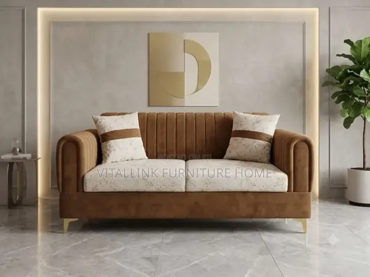 Modern Brown Velvet Living Room Set – 3-Seater Armchairs