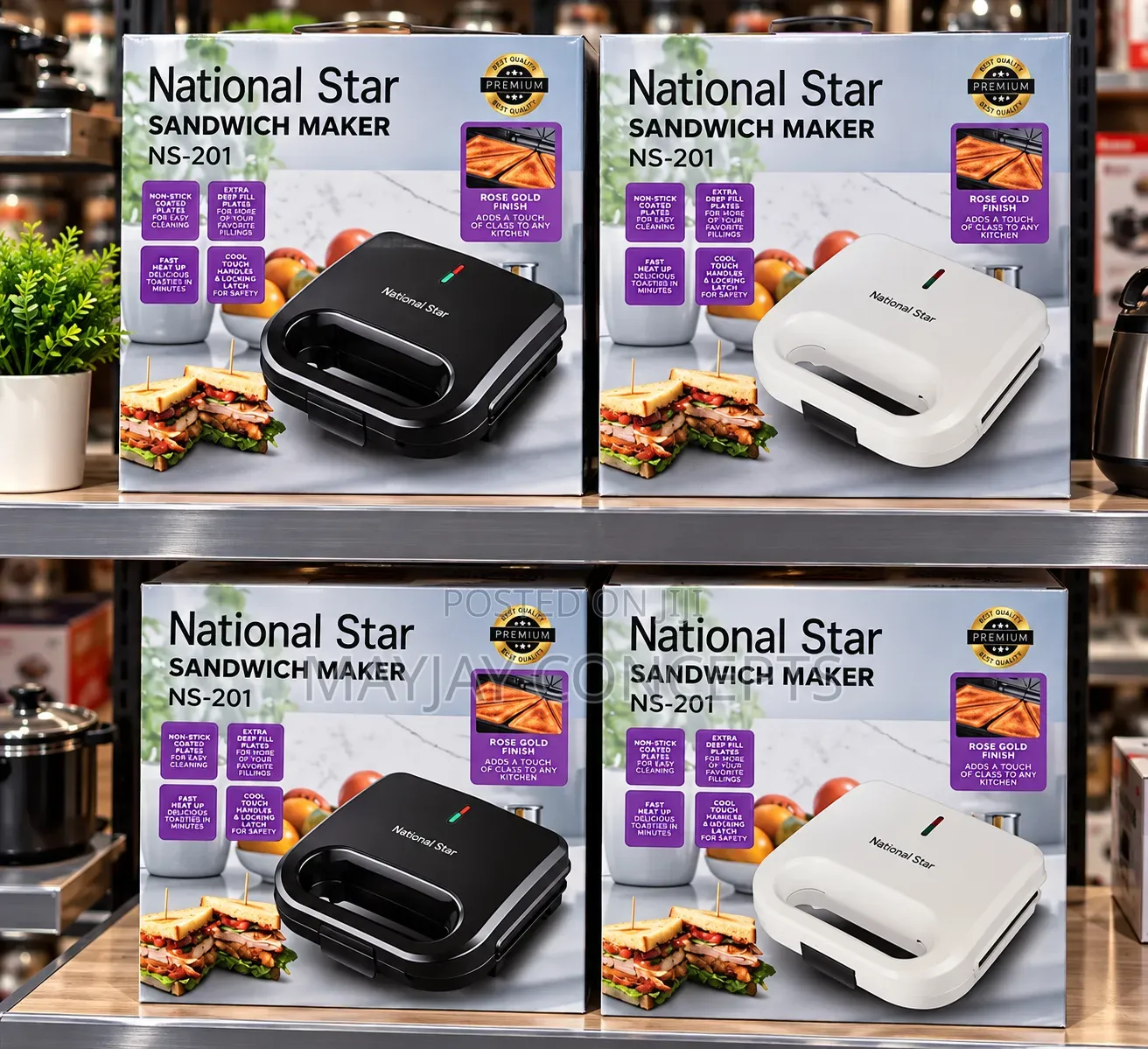 National Star NS-201 Sandwich Maker With Non-Stick Plates Fast Heat-Up