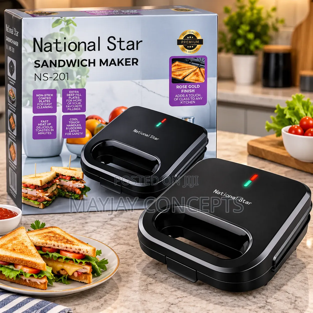 National Star NS-201 Sandwich Maker With Non-Stick Plates Fast Heat-Up