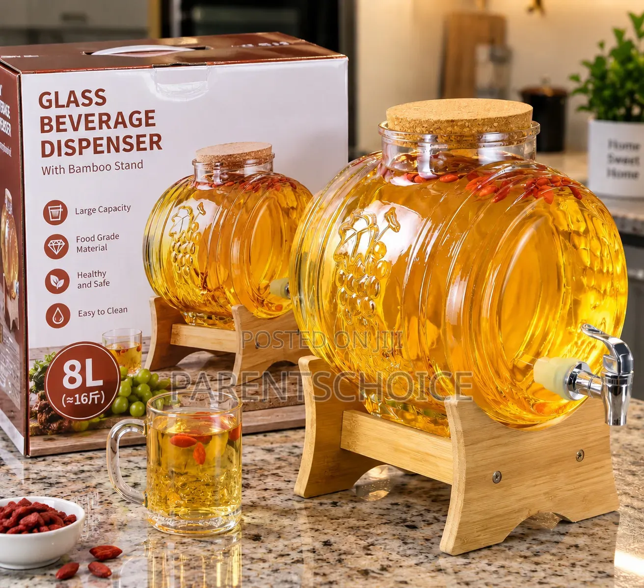 8L Glass Beverage Dispenser With Bamboo Stand