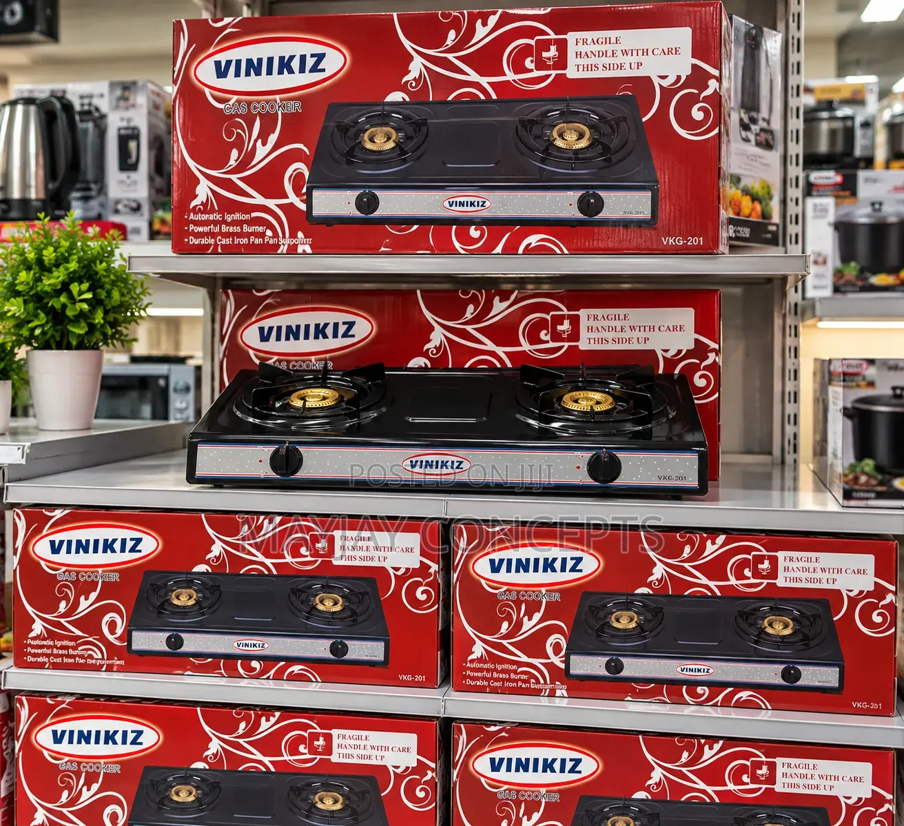 VINIKIZ 2-Burner Gas Cooker With Mould Burners – Automatic Ignition