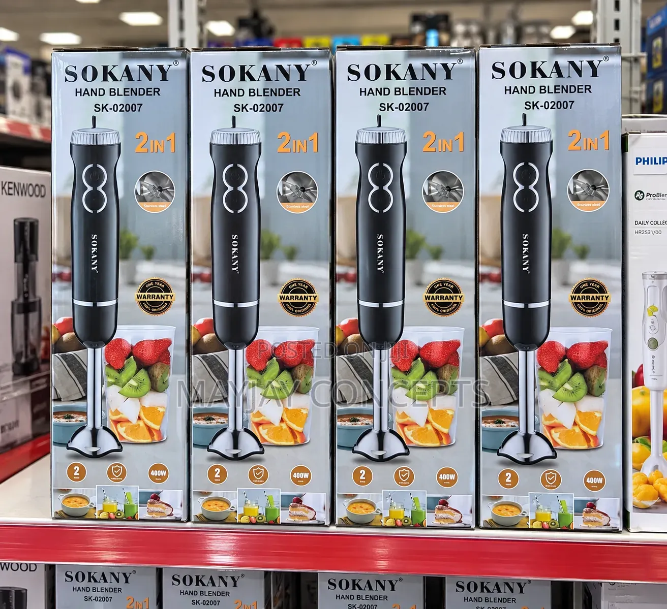 SOKANY 400W 2-in-1 Hand Blender With 600ml Cup Steel Blade