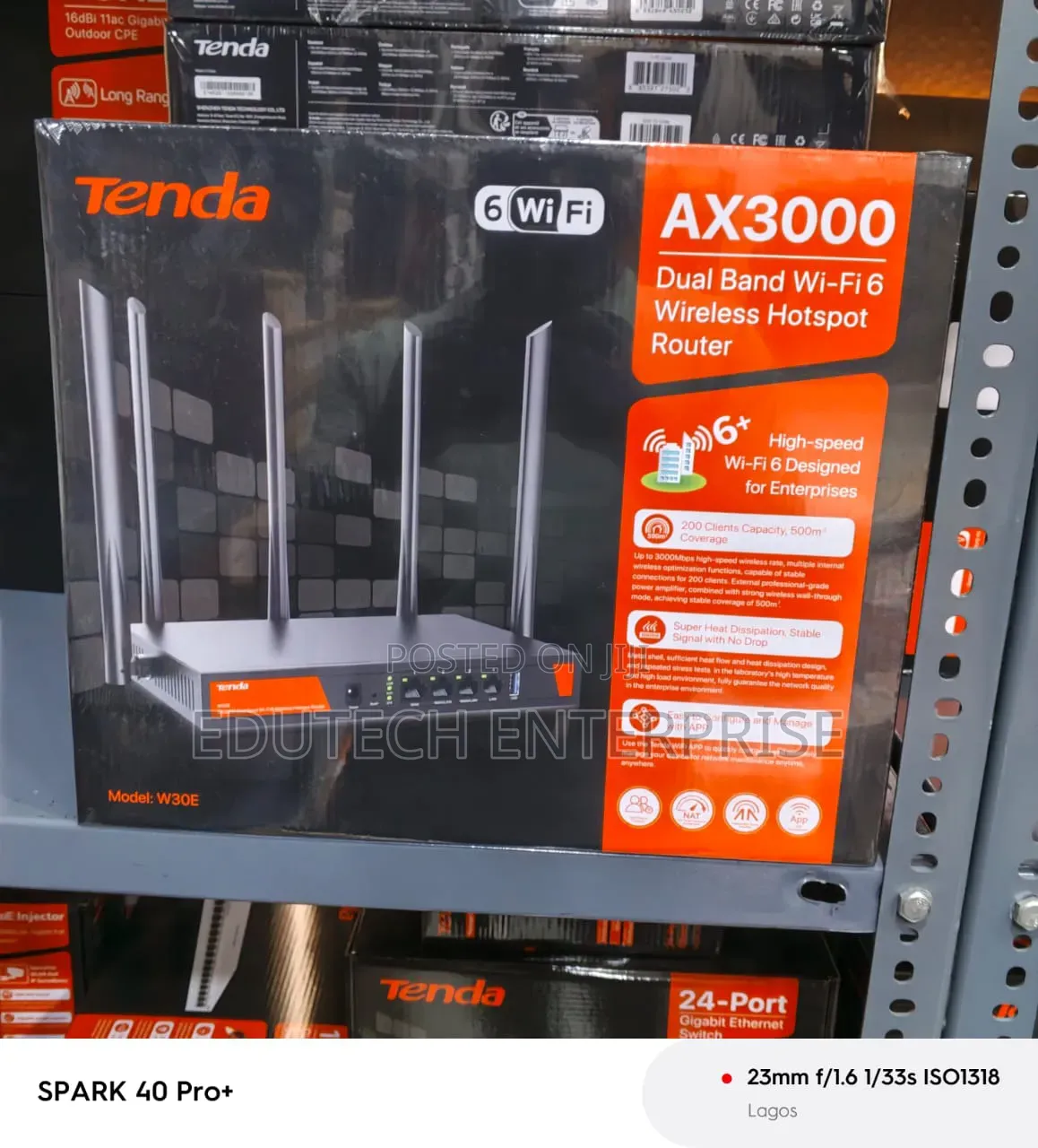 Tenda Ax300 Dual Band Gigabit Wi-Fi6 Enterprise Wireless Router ( W30E