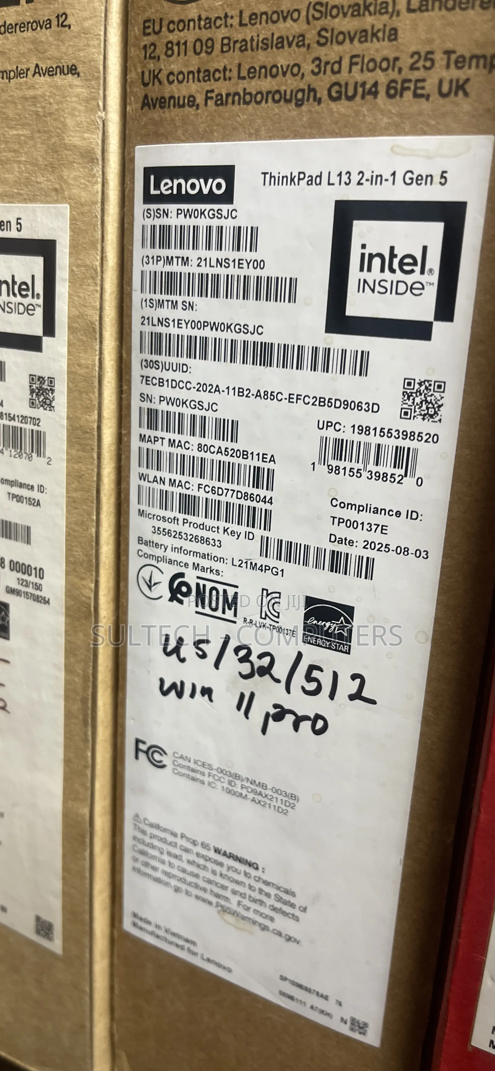 New Laptop Lenovo ThinkPad L13 Yoga 32GB Intel SSD 512GB