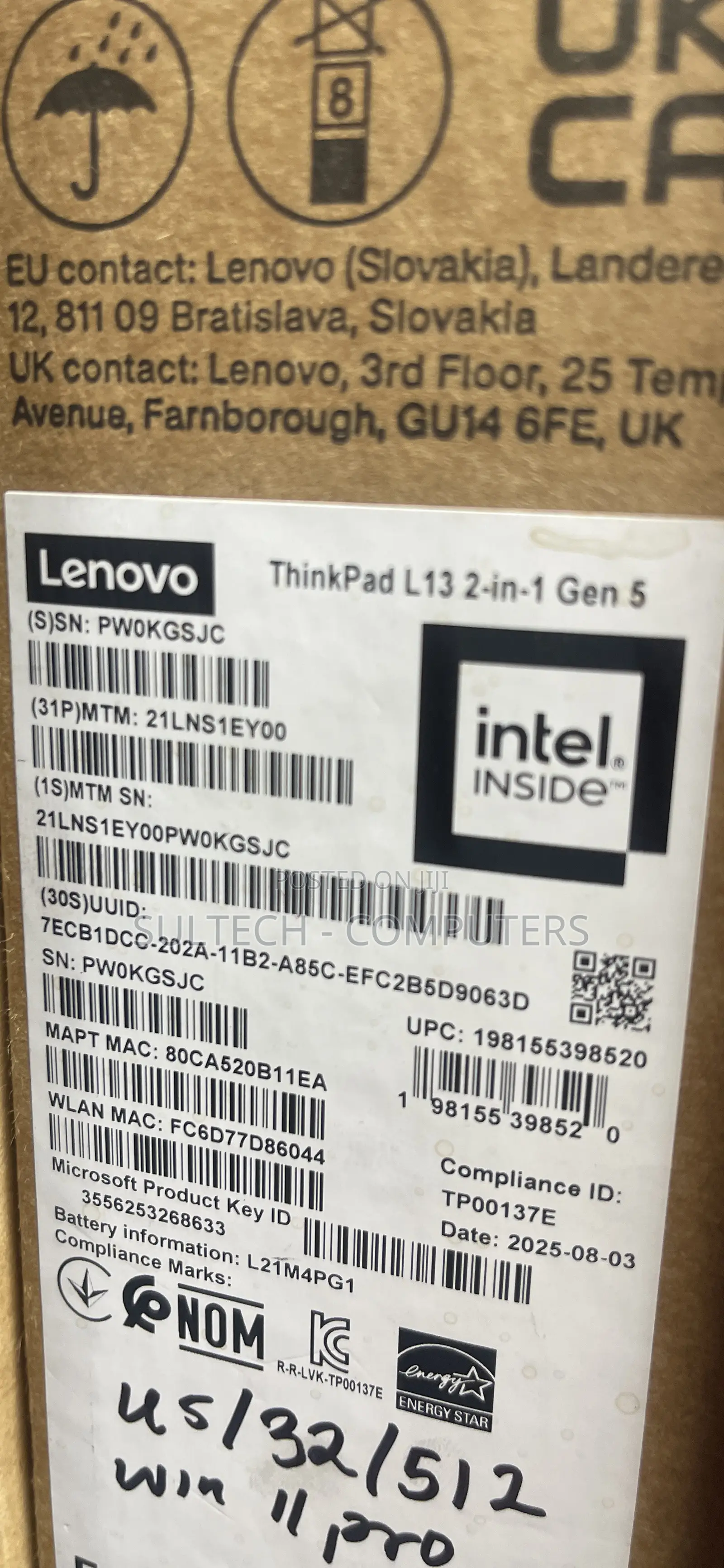 New Laptop Lenovo ThinkPad L13 Yoga 32GB Intel SSD 512GB