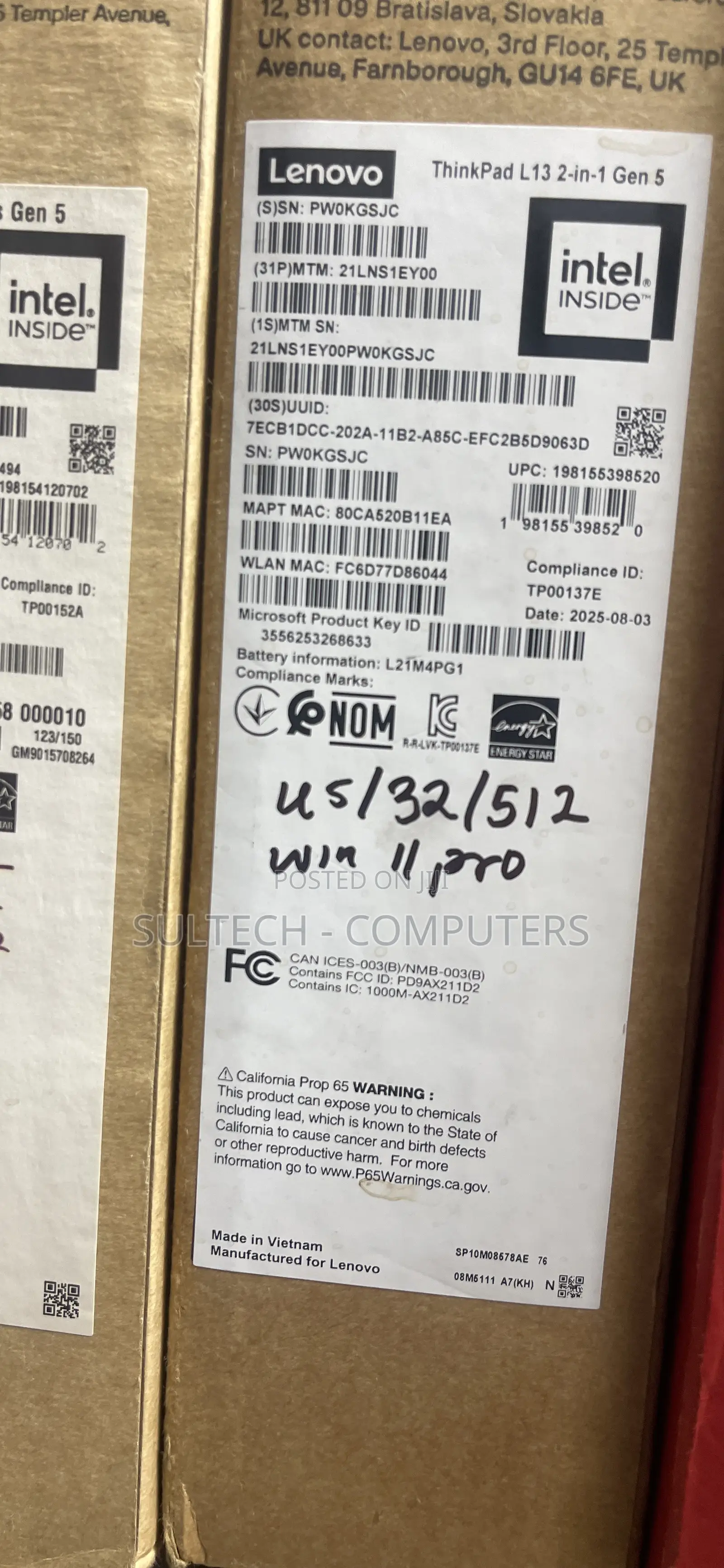 New Laptop Lenovo ThinkPad L13 Yoga 32GB Intel SSD 512GB