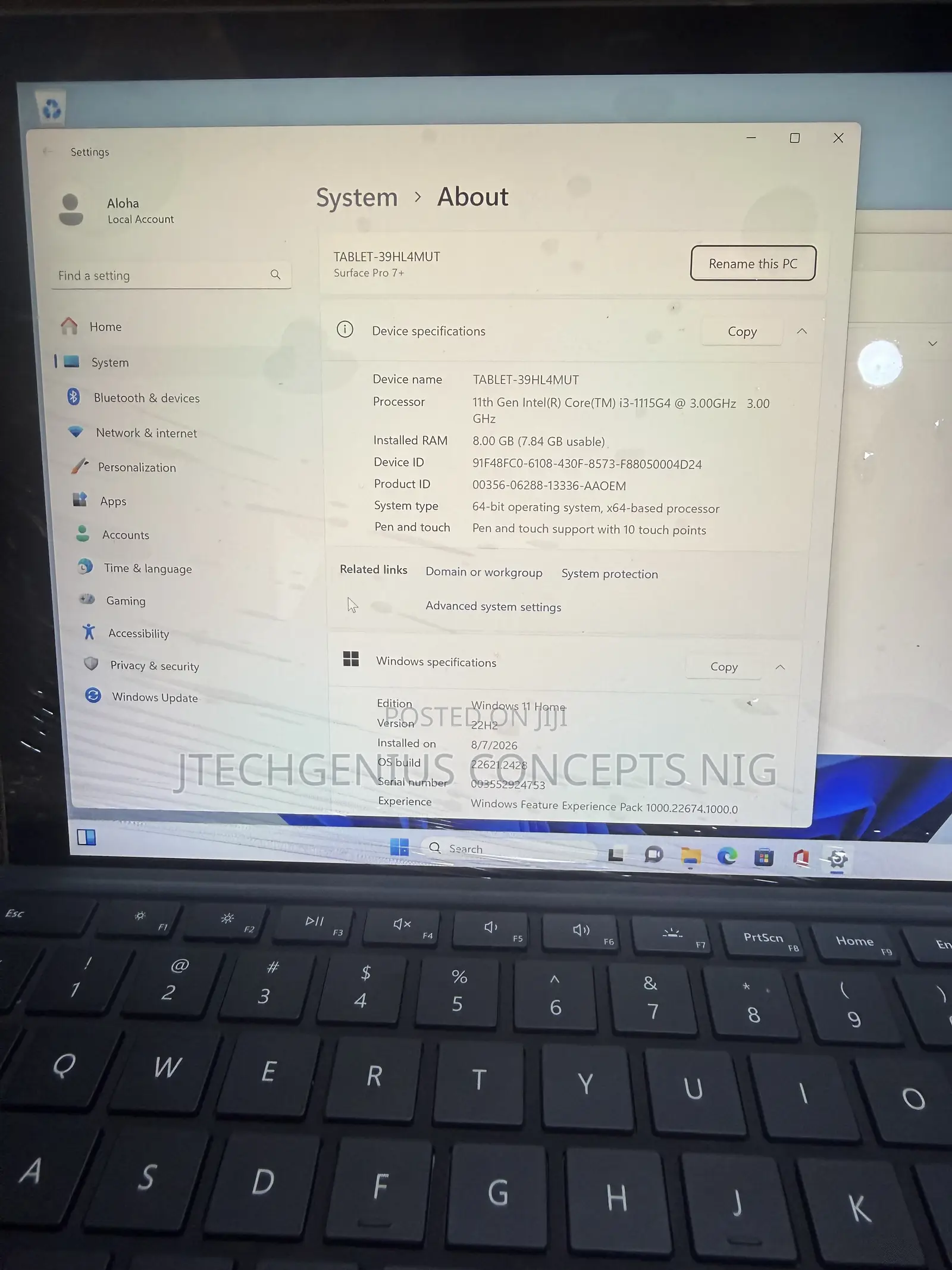 Laptop Microsoft Surface Pro 7+ 8GB Intel Core i3 SSD 128GB
