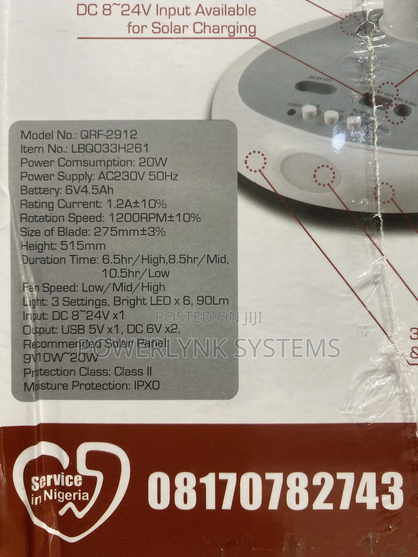 Qasa 12” Rechargeable Fan