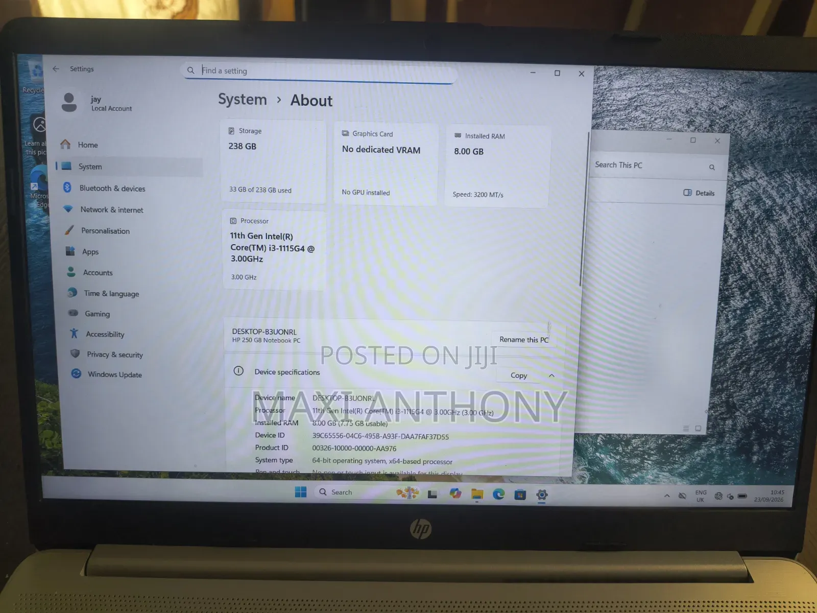 Laptop HP 250 G8 8GB Intel Core i3 SSD 256GB