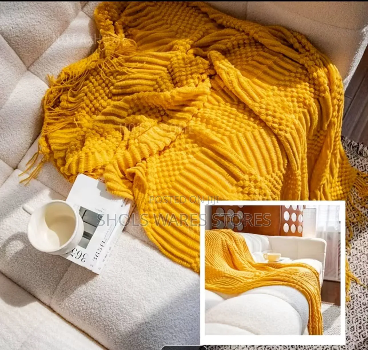 Boho Knitted Throw Blanket With Tassels 150by190cm