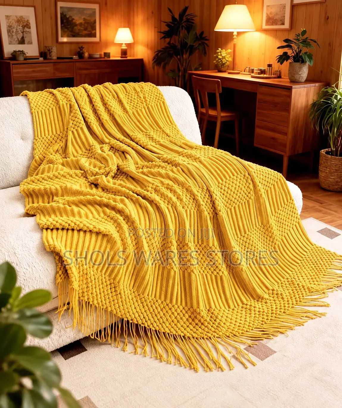 Boho Knitted Throw Blanket With Tassels 150by190cm