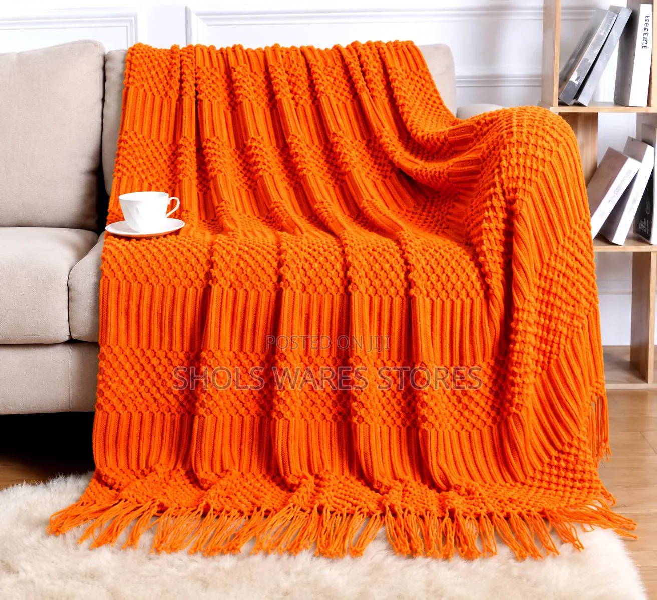 Boho Knitted Throw Blanket With Tassels 150by190cm