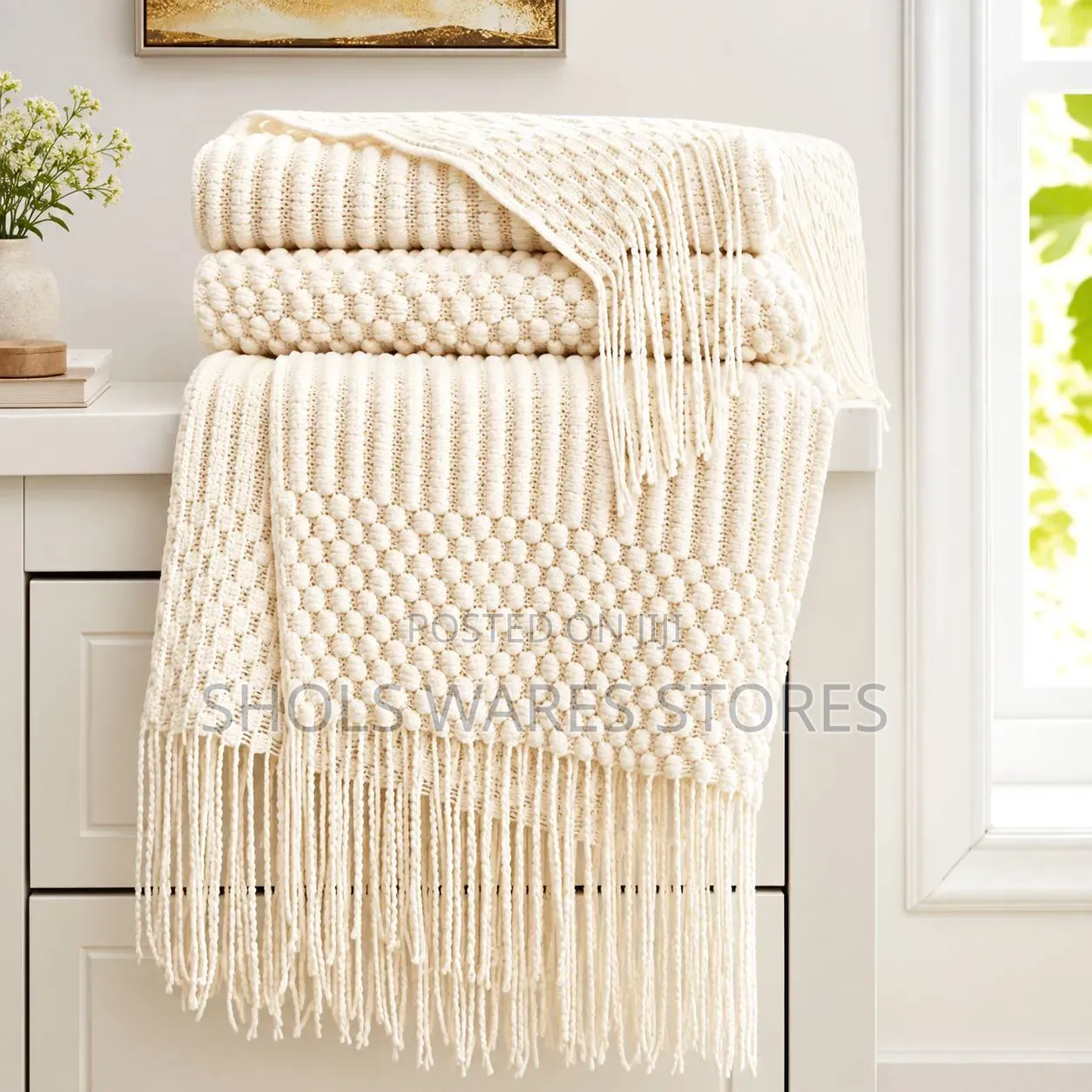 Boho Knitted Throw Blanket With Tassels 150by190cm