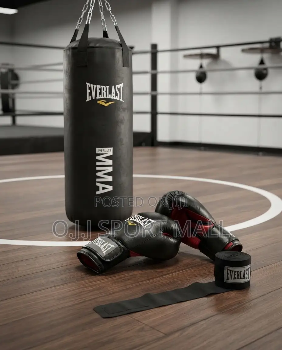 Everlast Boxing Bag, Hand Wraps Gloves Set