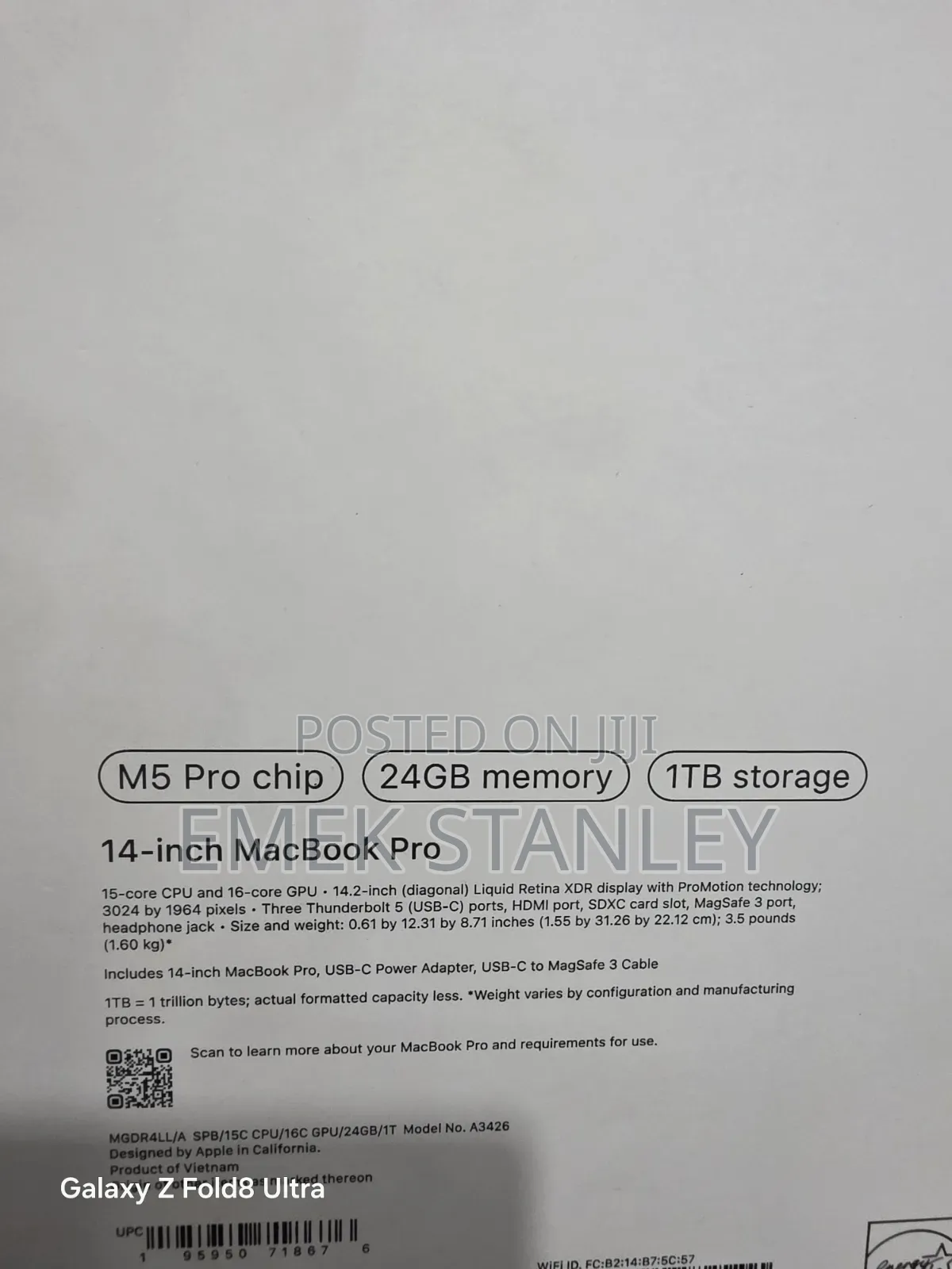 New Laptop Apple MacBook Pro 2026 M5 Pro 24GB Apple M5 Pro SSD 1T