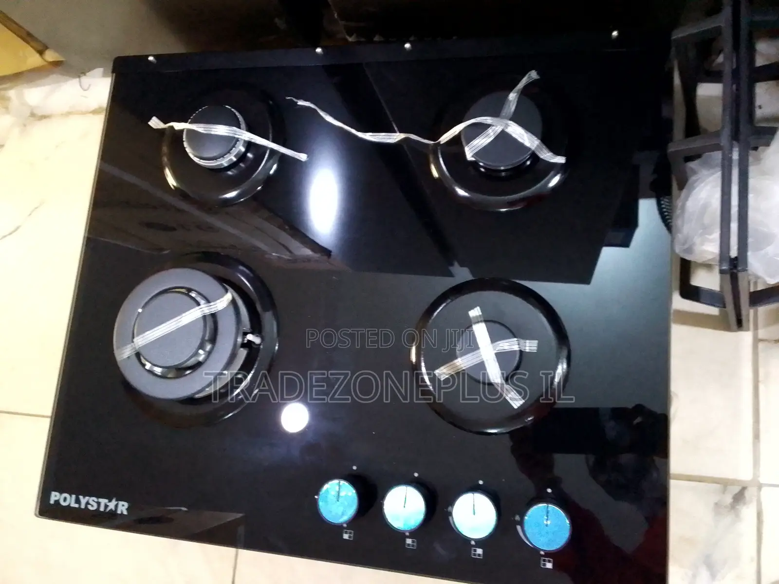 Polystar Premium Black Glass Gas Cooker 4 Burner