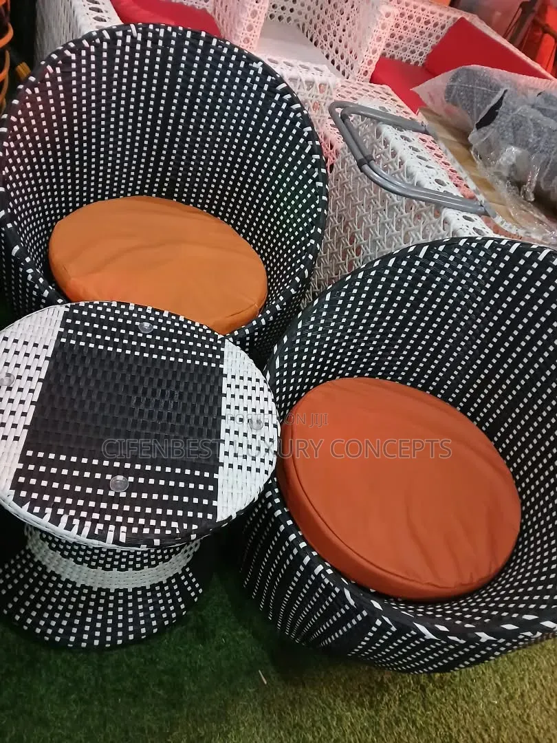 Unique Rattan Back Curved Chair With Table 1+2 Set