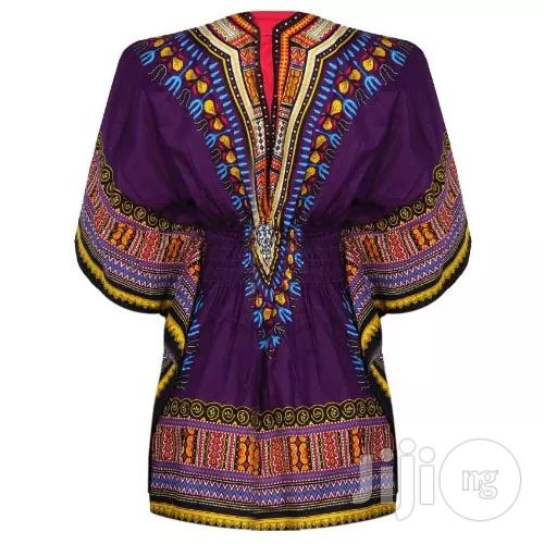 African Print Traditional Danshiki for Her - Purple Yellow