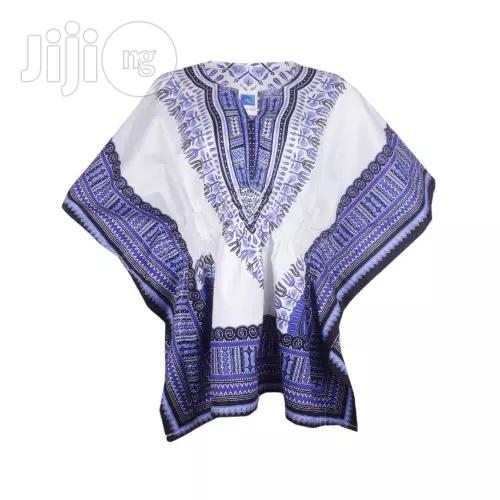 African Print Traditional Danshiki for Her - White Blue